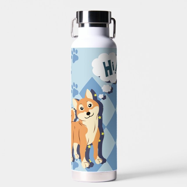 Thoughtful Shiba Inu Water Bottle (Front)