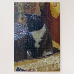Thoughtful Tuxedo Cat Jigsaw Puzzle