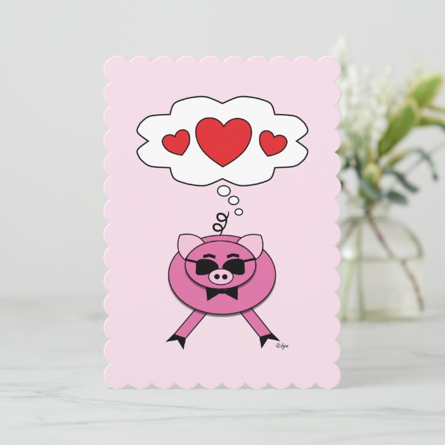 Thoughts Filled With Love Cute Pink Pig Valentine Holiday Card (Standing Front)
