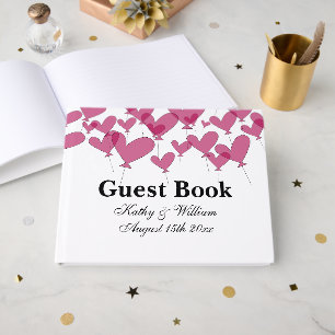 Thousand and one red heart balloons custom wedding guest book