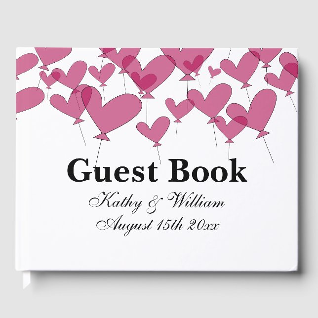 Thousand and one red heart balloons custom wedding guest book (Front)