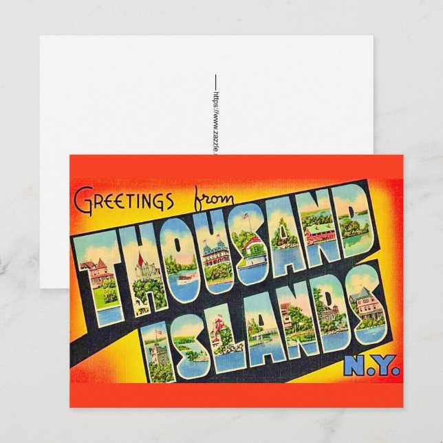 Thousand Islands NY Retro Postcard (Front/Back)