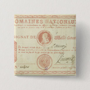 Thousand livre banknote with Louis XVI's 15 Cm Square Badge