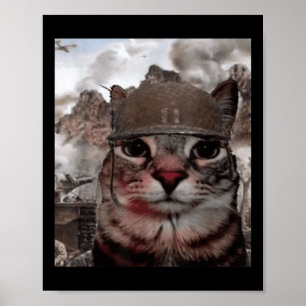 Thousand Yard Stare Funny Soldier Cat Meme In Batt Poster