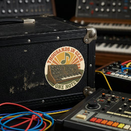 Thousands in Gear, One Note – Funny Synth Nerd Classic Round Sticker