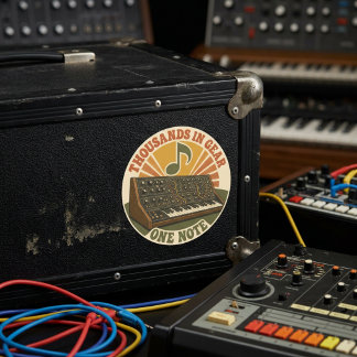Thousands in Gear, One Note – Funny Synth Nerd Classic Round Sticker