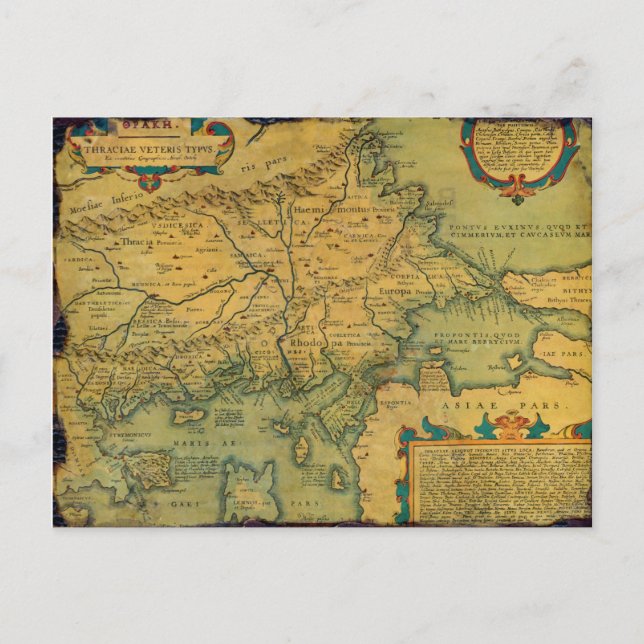 Thraciae Veteris Typvs Map by Abraham Ortelius Postcard (Front)