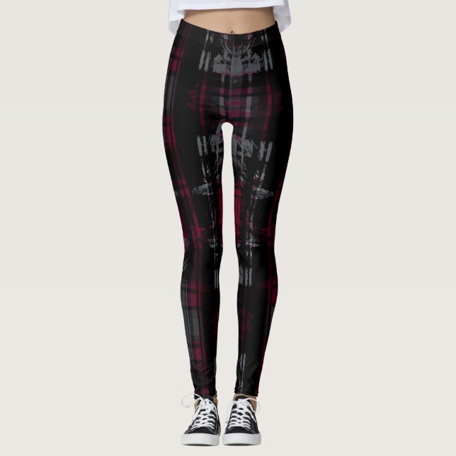 Thrashed Gothic Dark Grungy Grunge Plaid Pattern Leggings (Front)