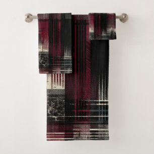 Thrashed Grungy Alternative Grunge Plaid Pattern Bath Towel Set