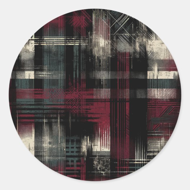 Thrashed Grungy Alternative Grunge Plaid Pattern Classic Round Sticker (Front)