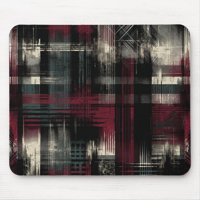 Thrashed Grungy Alternative Grunge Plaid Pattern Mouse Mat (Front)