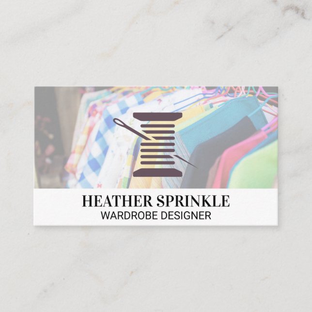 Thread and Needle Hanging Clothes Business Card (Front)