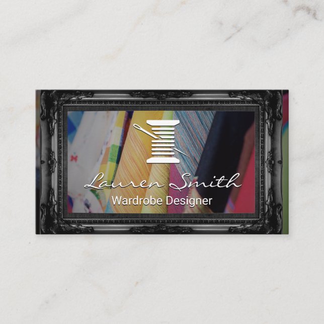 Thread and Needle Wardrobes | Black Fancy Frame Business Card (Front)