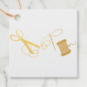 Thread, Needle and Scissors Gold Foil Gift Tag