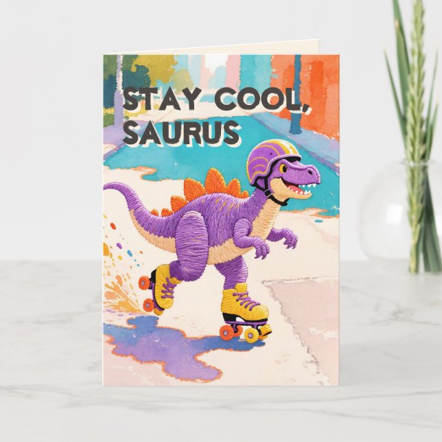 Thread-Painted Art | Dinosaur Folded Birthday Card (Front)