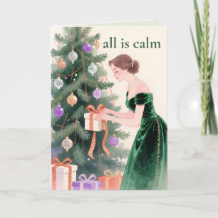 Thread-Painted Art   Emerald Eve Modern Christmas Holiday Card