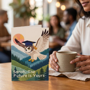 Thread-Painted Art Owl Personalised Graduation Card