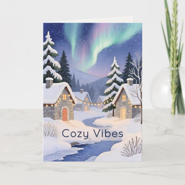 Thread-Painted Art Winter Valley Modern Christmas Card (Front)
