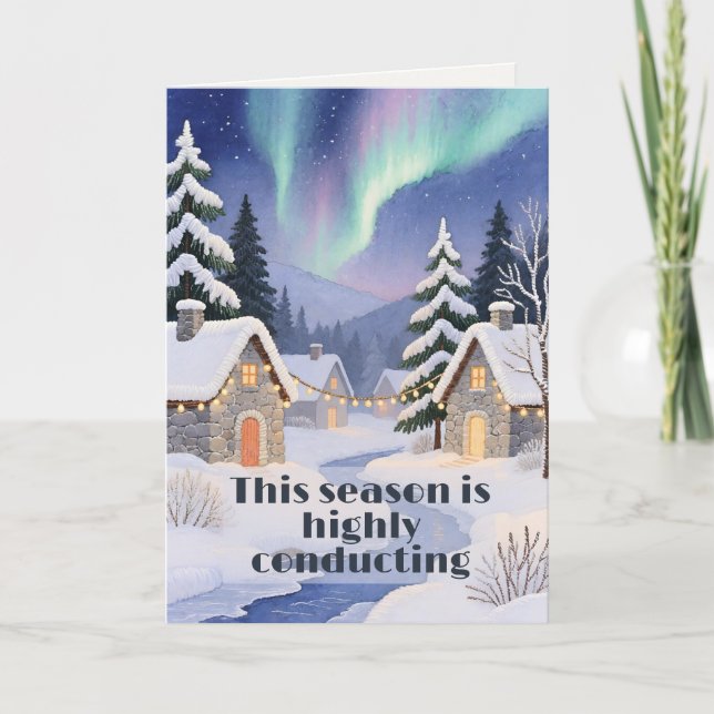 Thread-Painted Art Winter Valley Witty Christmas Card (Front)