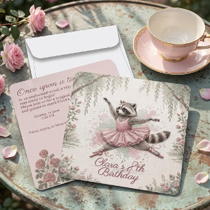 Thread-Painted Art   Woodland Ballerina Birthday Invitation