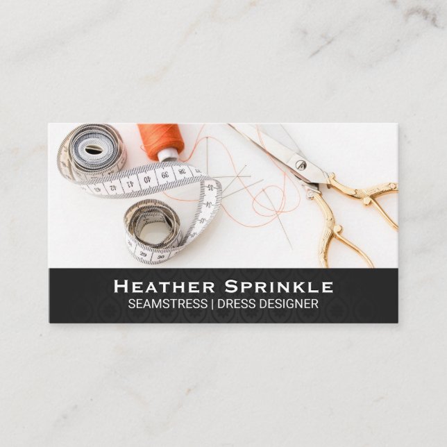 Thread Reels | Seamstress | Fancy Pattern Trim Business Card (Front)
