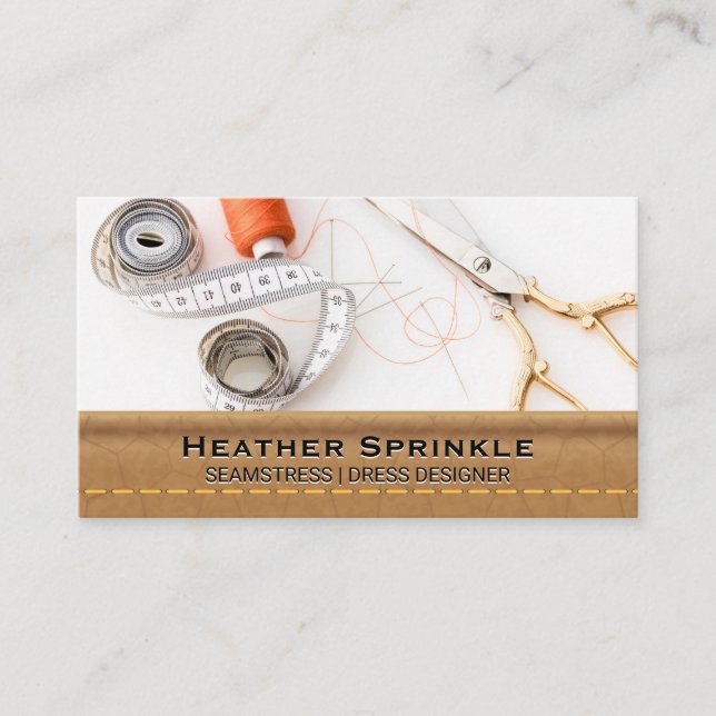 Thread Reels | Seamstress | Leather Business Card (Front)