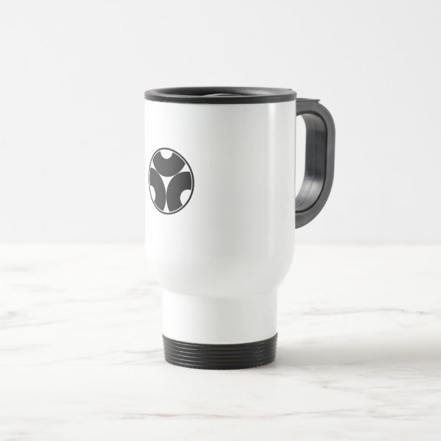 Threaded circle with trisected snake's eye travel mug (Front Right)