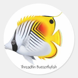 Threadfin Auriga Butterfly Fish Customisable Stick Classic Round Sticker