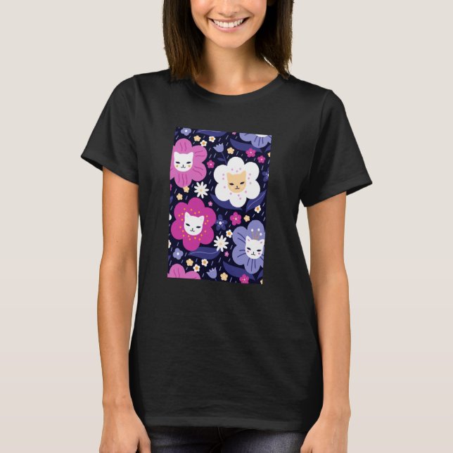 Threadless Carly Watts Cat Flowers Graphic T-Shirt (Front)