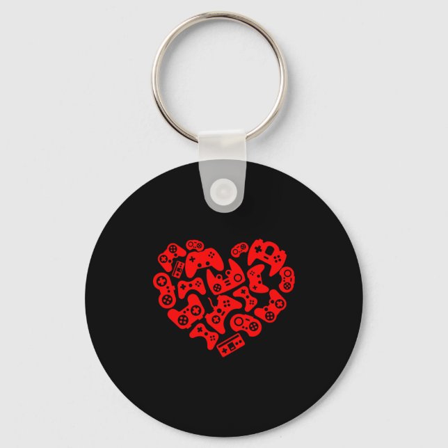 Threadrock Video Game Player Heart Of Controllers  Key Ring (Front)