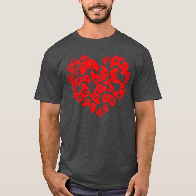 Threadrock Video Game Player Heart of Controllers  T-Shirt (Front)