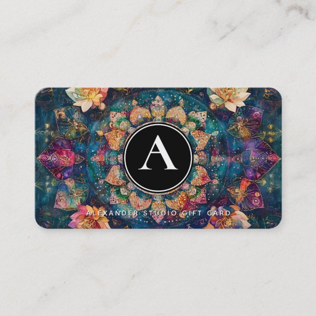 Threads of Light | Floral Mandala Design Business Card (Front)