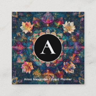 Threads of Light Floral Mandala Design Square Business Card