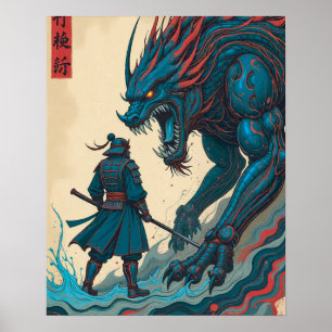 "Threads of War – Cyber Samurai vs Glyph Beast" Poster