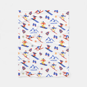 Thredbo Australia Ski Snowboard Pattern Fleece Blanket