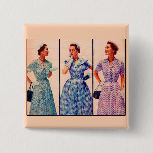 three 1953 dresses - vintage clothing 15 cm square badge