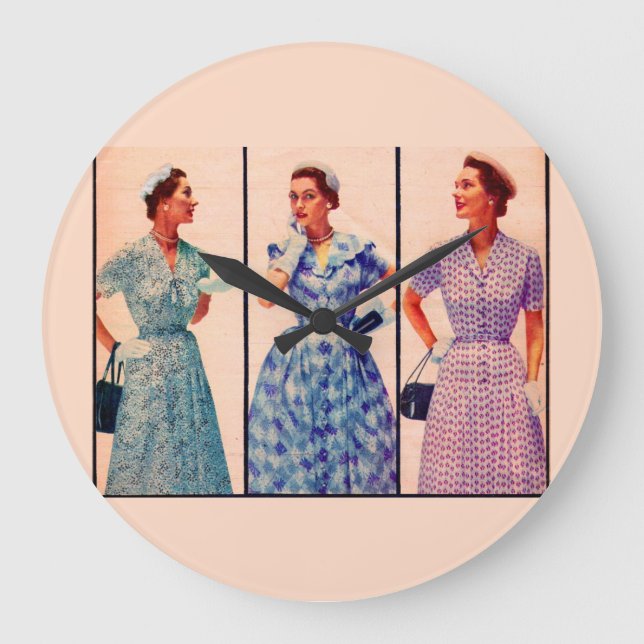 three 1953 dresses - vintage clothing large clock (Front)