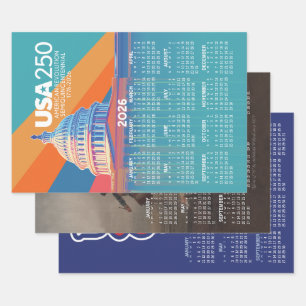 Three 2026 Calendars Celebrating USA 250 america's Wrapping Paper Sheet