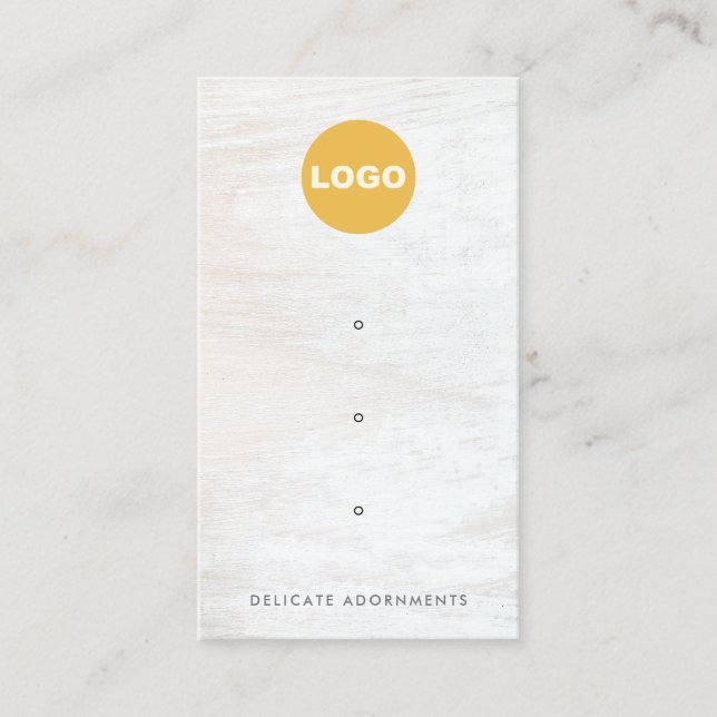 Three 3 Hole Stud Earring Display White Wood Logo  Business Card (Front)