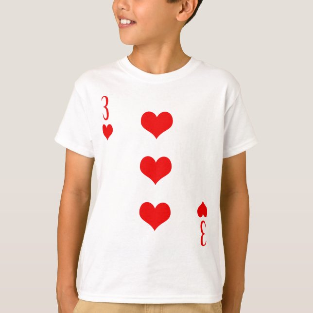 Three (3) of Hearts Playing Card Poker Costume Car T-Shirt (Front)