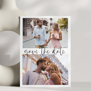 Three 3 Photo Minimalist Script Elegant Wedding Save The Date