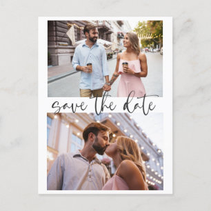 Three 3 Photo Minimalist Script Save The Date Postcard