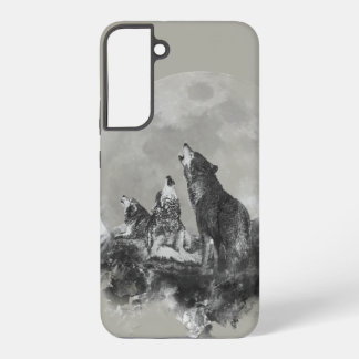 Three 3 Wolves Howling at the Moon Animal Art Samsung Galaxy Case