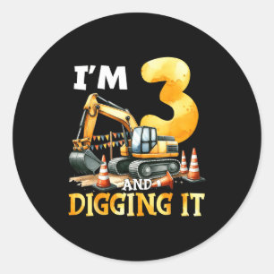 Three 3yr 3rd Birthday Construction Boy 3 Years Ol Classic Round Sticker