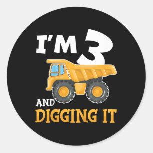 Three 3yr 3rd Birthday Construction Boy 3 Years Ol Classic Round Sticker