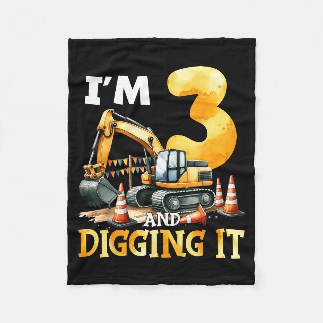 Three 3yr 3rd Birthday Construction Boy 3 Years Ol Fleece Blanket (Front)