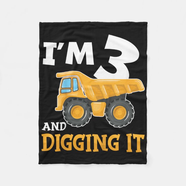 Three 3yr 3rd Birthday Construction Boy 3 Years Ol Fleece Blanket (Front)