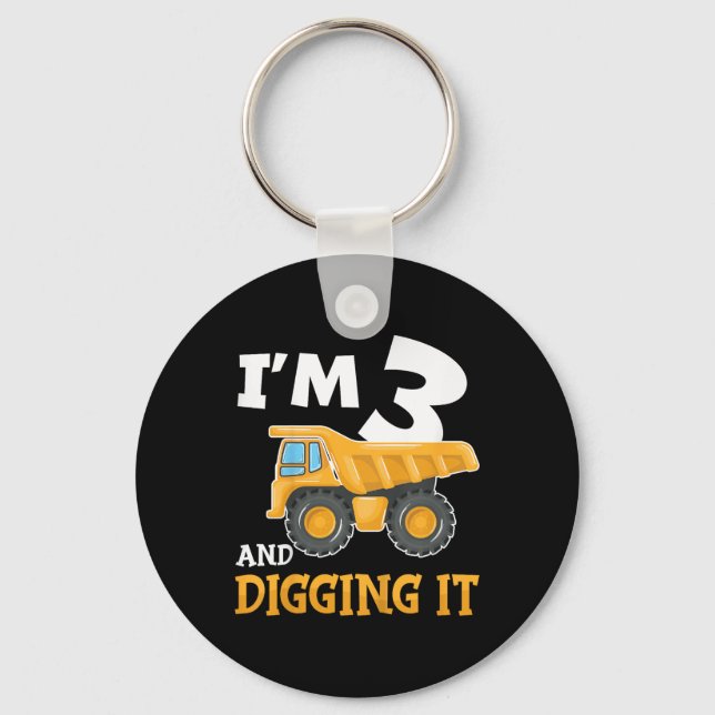 Three 3yr 3rd Birthday Construction Boy 3 Years Ol Key Ring (Front)