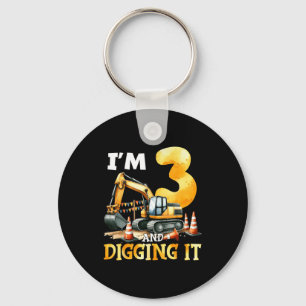 Three 3yr 3rd Birthday Construction Boy 3 Years Ol Key Ring