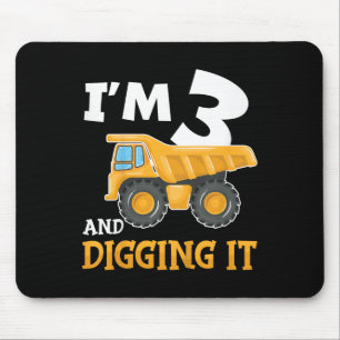 Three 3yr 3rd Birthday Construction Boy 3 Years Ol Mouse Mat